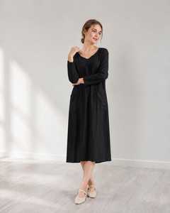 Robe longue décontractée en lin et coton personnalisable pour femme, coupe régulière, manches courtes, faite à la main, style A-line avec ceinture – Fournisseur B2B en gros - Product Image 2