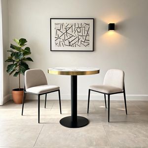 Table ronde en <span class=keywords><strong>marbre</strong></span> avec bordure en aluminium, design luxueux en métal pour restaurant, hôtel, mobilier d'hôtel - Product Image 1