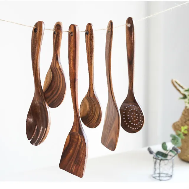 Hot Sale Wooden Cooking Kitchen Utensils Set Natural Teak Wooden Utensil Set,Nonstick Kitchen Utensils Set