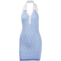 Vestido Casual de Fiesta, Tipo Halter, Ajustado, Sin Mangas, Espalda Descubierta, con Botones Tipo Polo, Tejido de Canalé, Estilo Y2K, Mini Vestido para Mujer