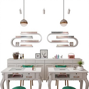 Étagère murale en bois blanc pour vernis à ongles, pour salon de beauté moderne - Product Image 1