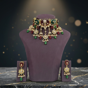 Conjunto de Joyería Kundan 07792 Chapado en Oro con Meenakari, Collar de Latón y Pendientes Largos para Novias y Fiestas de Boda - Product Image 2