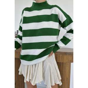 Pull en tricot rayé vert pour femme, manches longues, décontracté, anti-boulochage, mélange de laine 14 Gg - Product Image 2