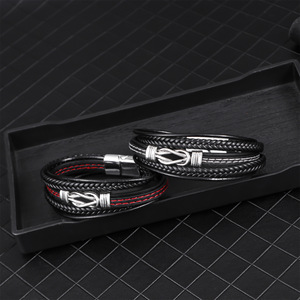 Men Bracelet <strong>Leather</strong> Infinity Bracelet Black Cool Jewelry Gift for Men Multilayer Stackable <strong>Braclets</strong> Bangle - Product Image 3