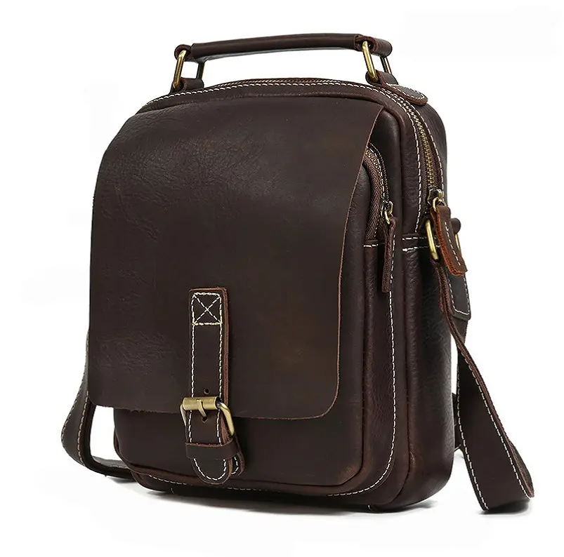High quality custom vintage mini shoulder crossbody bags genuine leather messenger bag for men