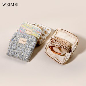 WEIMEI 8-Slot Tweed Jewelry Organizer for Rings <b>Necklaces</b> Bracelets Travel-Friendly Customizable Logo Square Bag Original Design - Product Image 2