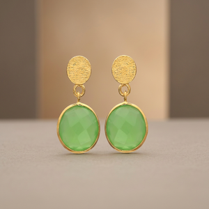 Pendientes colgantes hechos a mano de plata de ley, piedra preciosa de calcedonia verde marino, moda bohemia unisex - Product Image 3