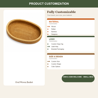 Panier de rangement ovale en rotin tressé à la main, écologique, gain de place, multifonctionnel, pour pain, fruits, décoration de table de cuisine, OEM