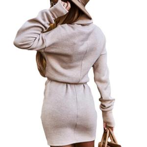 Nuovo Abito Invernale da Donna alla Moda con Collo a Drappeggio, Maniche Lunghe, Casual, Mini Vestito con Cintura - Product Image 2