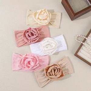 प्यारे बच्चे लड़की बच्चों के लिए रंगीन नायलॉन फूल लोचदार हेयर हेडबैंड थोक कपड़े पुष्प बाल सहायक उपकरण - Product Image 4