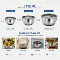 Ensemble de bols à salade modernes en acier inoxydable 304 poli sur mesure, antidérapants, avec couvercles en verre hermétiques et anti-étirement, écologiques