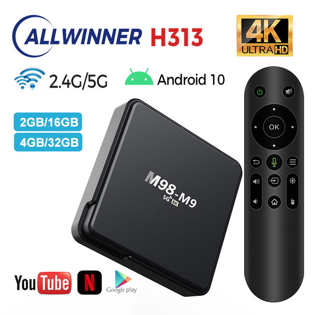 Hot Selling M98-M9 TV Box Allwinner H313 Set-top Box 4K/8K Resolution Quad Core 2GB RAM Android 10 2.4G/5G BT5.0 Media Player