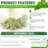 Capsules de Moringa OEM - Poudre de Moringa pure - Complément alimentaire super-alimentaire pour la santé immunitaire et intestinale, riche en antioxydants et en vitamines essentielles