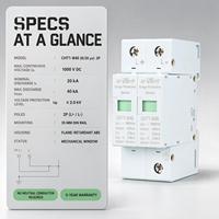 Parasurtenseur DC Type 2 SPD 1000V 40kA 2P Certifié GB/IEC pour les systèmes solaires photovoltaïques et le stockage d'énergie industrielle