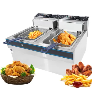 Electric fried Desktop Double Tank Fryer Commercial potato Household Fat Fryer Deep Fryer Equipment French Fries Making Machine