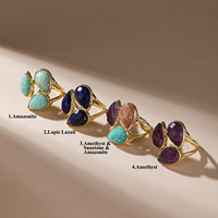 Bagues en pierres précieuses naturelles Amazonite Améthyste Lapis Lazuli, trois pierres en forme de larme, bijoux élégants, cadeaux pour femmes