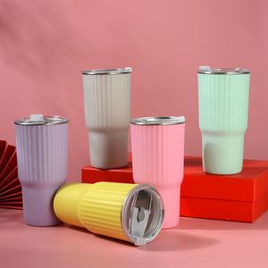 Custom Logo 20oz Stainless Steel Eco-friendly Vacuum Water Bottle Double <b>Straws</b> 6-12 Hours Thermal Insulation Outer Plastic Lid - Product Image 2