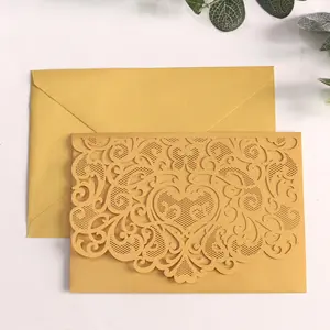 Laranja 3D Laser Cut Cartão Do Convite Do Casamento Coração Oco Design Laranja Tri-fold Convites De Casamento