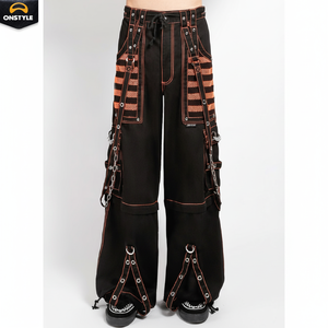 Pantalon évasé gothique 100% coton pour homme Style Punk Rock Oeillet Cargo Ventre avec Streetwear décontracté personnalisé contrasté - Product Image 1