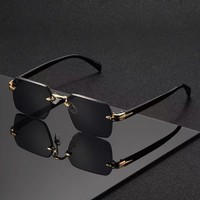 Lunettes de soleil carrées en métal sans monture, verres renforcés, charnière de précision, protection UV400, pour la ville, les trajets quotidiens, les affaires et les photos de rue