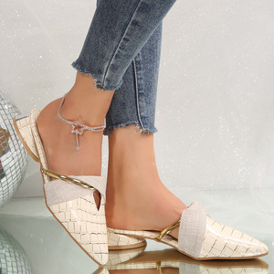 Outwear Pointed Toe Sexy Elegant Low Heel <b>Slippers</b> for Women Spring New Arrival Plus Size Snake Print Toe Half <b>Slippers</b> - Product Image 2