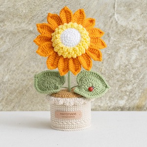 เครื่องประดับไหมพรมถักด้วยมืองานตามสั่งดอกทานตะวันกระถางปลูกพืชจำลองดอกไม้เพื่อชีวิตนิรันดร์ของขวัญ - Product Image 2