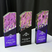 Fabricant de trophées en cristal arc-en-ciel, vente en gros de trophées en cristal avec base noire et violette MH-N862