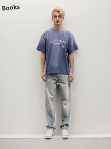 Camiseta Personalizada para Hombre, 100% Algodón, Estampada, Estilo Seda, Corte Holgado, Casual, Vintage, Lavada, Retro, Estilo Americano Antiguo, Manga Corta, 280g - Product Image 2