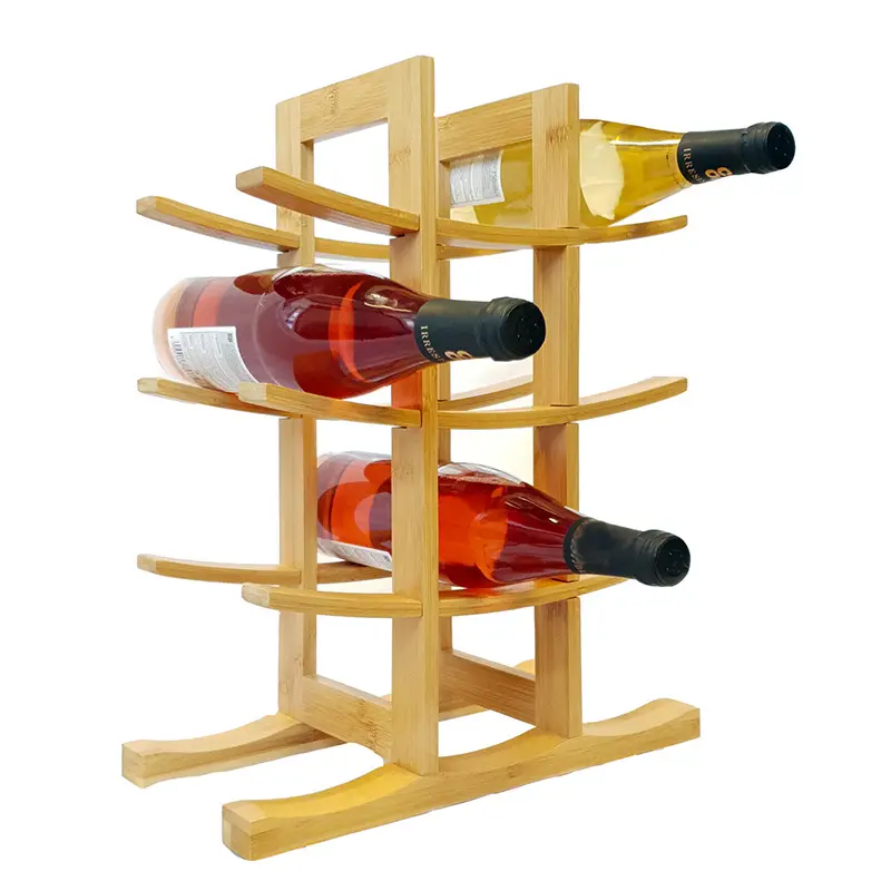 Prateleira de madeira para vinho com logotipo personalizado, 12 garrafas, suporte de vinho de bambu para mesa de jantar
