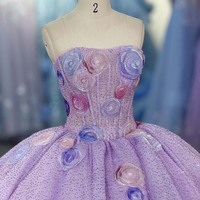 Gaun Quinceanera Jancember 6978 Glitter Lilac Ball Gown dengan Aplikasi Mawar, Bunga 3D, dan Ekor Tulle Berkilau