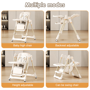 <span class=keywords><strong>Chaise</strong></span> <span class=keywords><strong>haute</strong></span> pliable pour bébé avec roues, 8 hauteurs réglables et dossier à 6 positions avec <span class=keywords><strong>harnais</strong></span> à 5 points et double plateau amovible - Product Image 4