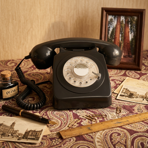 Téléphone fixe filaire classique style années 60, couleur crème antique, avec sonnerie mécanique et fonction de recomposition - Product Image 2