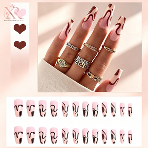 <span class=keywords><strong>Faux</strong></span> <span class=keywords><strong>ongles</strong></span> à presser personnalisés motif flamme bleu rose French Manucure faits à la main Vente en gros - Product Image 5