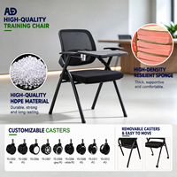 Chaise de formation ergonomique pliable avec tablette d'écriture, dossier en maille respirante, siège rembourré, cadre métallique à quatre pieds, pour usage scolaire et de conférence
