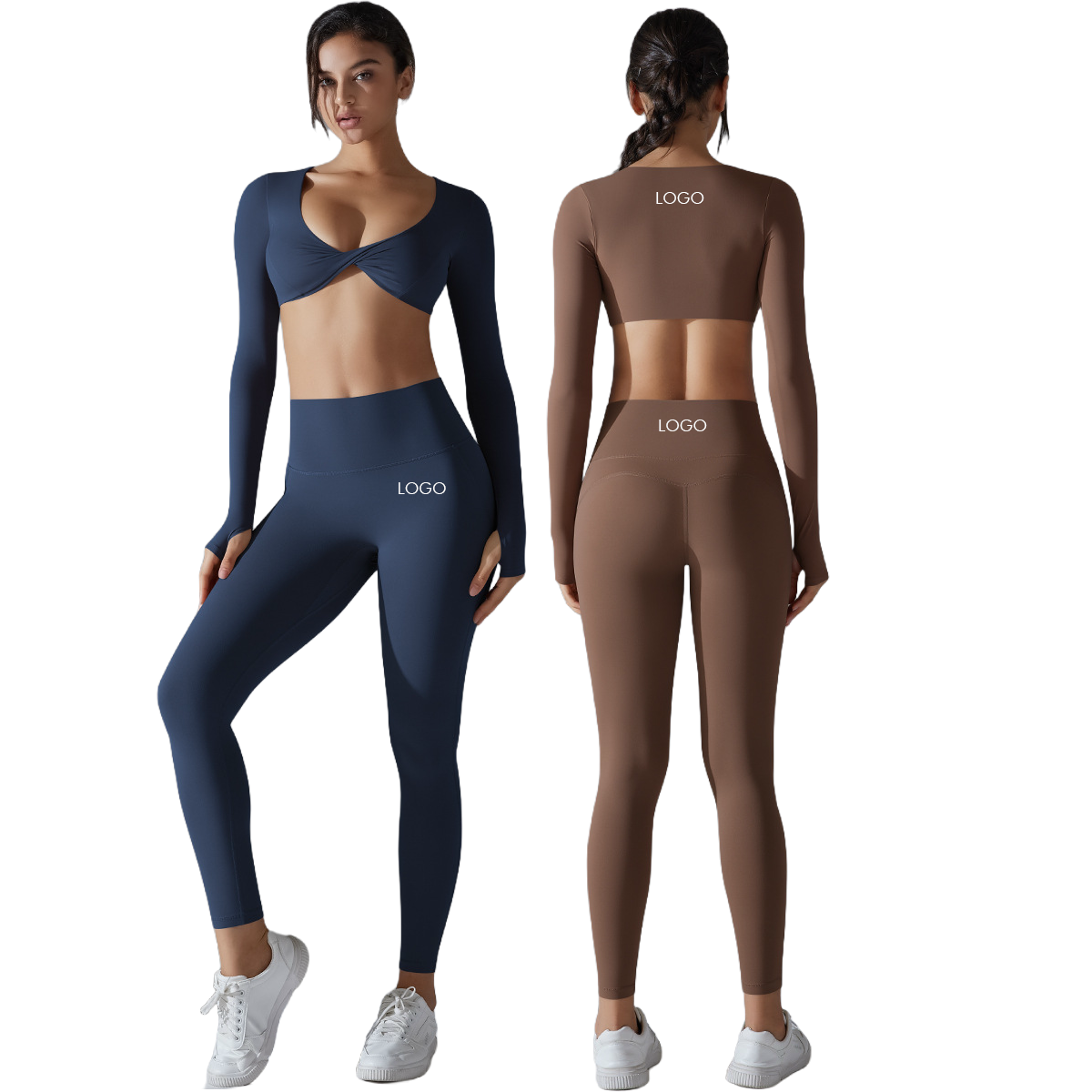 New Arrival Solid-Color Yoga Outfit with Built-in Underwear Double-sided Brocade Long Sleeve High-Elasticity Tracksuit