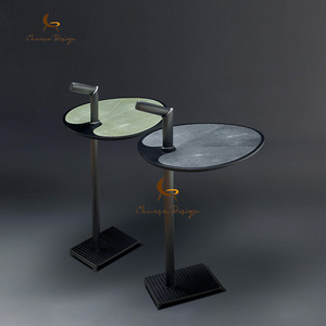 Italy Design Modern <b>Side</b> Table Stainless Steel Frame Industrial Devil Fish Texture Faux Leather Top - Product Image 2