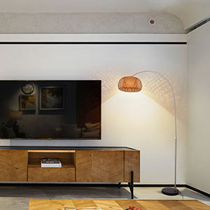 Lampe de sol en rotin tressé et bambou pour salon, style minimaliste - Product Image 6