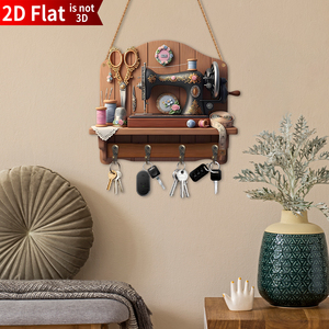 Treo tường bằng gỗ Key holder với 4 <span class=keywords><strong>Hooks</strong></span> máy may trang trí khắc gỗ đơn Tier Dễ dàng cài đặt - Product Image 3