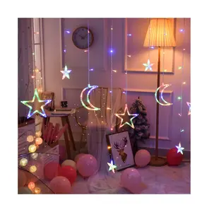 Venta al por mayor de diferentes luces de cortina de estrellas y lunas LED estrellas y luces de colores Net Red Christmas Day decoración solar