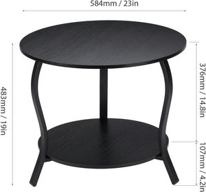 Petite <span class=keywords><strong>table</strong></span> basse à 2 niveaux avec rangement ouvert, design circulaire de <span class=keywords><strong>23</strong></span> pouces, pour salon, chambre, appartement, plateau en bois noir - Product Image 3