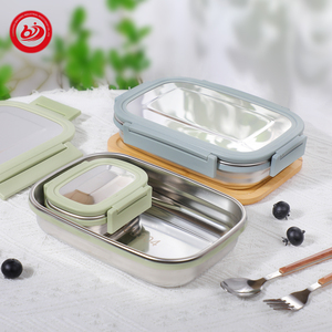 Boîte à lunch carrée hermétique en acier inoxydable avec couvercle en plastique et acier Boîte tiffin portable écologique - Product Image 3