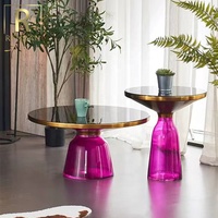 Tables basses en acrylique avec dessus en verre en acier inoxydable au design moderne nordique Meubles de luxe pour salon Ensemble de tables basses rondes en verre