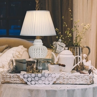 Lampe de table en céramique blanche ajourée de style américain créatif pour salon, lampe de chevet pour chambre à coucher, hôtel, villa, lampes blanches creuses en céramique