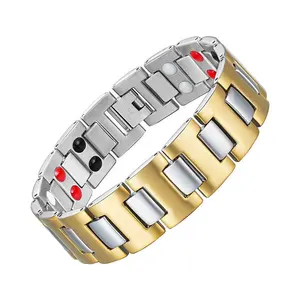 18k Gold Plated Bracelet Wholesale Germanium Ion Energy Pure Titanium Magnetic Men's Bracelet