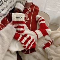 Chaussettes rouges pour femmes, longueur mi-mollet, en laine australienne, antibactériennes, tricotées, doublées de polaire, chaudes, pour usage quotidien en hiver