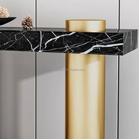 Meuble de villa moderne, console de luxe en marbre doré avec base en métal inoxydable antique pour l'entrée et le salon