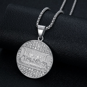Nuevo Hip Hop hombres Iced Out Trece actos colgante collar de acero inoxidable diamante Última Cena collar moneda medallón colgante - Product Image 4