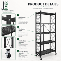 Supports de rangement pour micro-ondes multifonctionnels à 5 niveaux en acier au carbone, gain de place, montage au sol, construction robuste, roulettes verrouillables