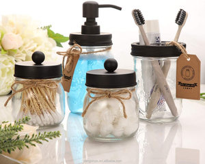 4-delige eco-vriendelijke glazen badkameraccessoiresset, zeepdispenser, toiletartikelen opbergpotten, optie voor aangepast logo voor thuisgebruik - Product Image 6