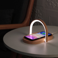 Lampe de chevet LED sans fil en bois, style nordique minimaliste, avec chargeur USB, commande tactile, protection oculaire, écologique, veilleuse pour téléphone